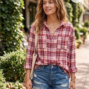 PILCRO
Relaxed Plaid Buttondown Shirt -
Red